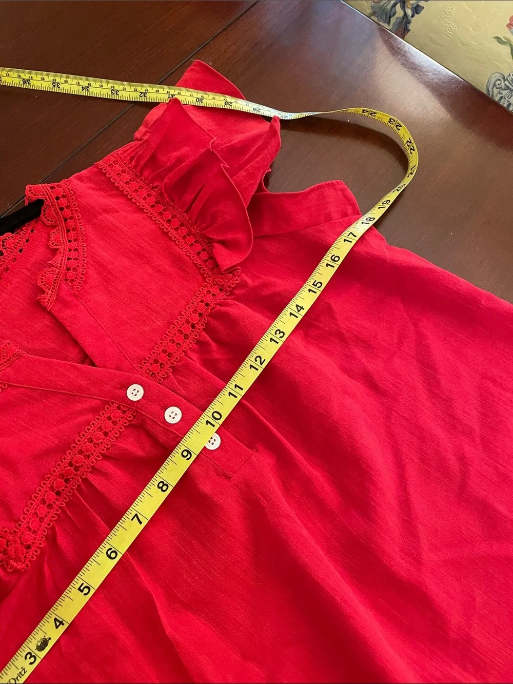 Bright Red Ruffle Sleeve Boho Top - Picture 4 of 5